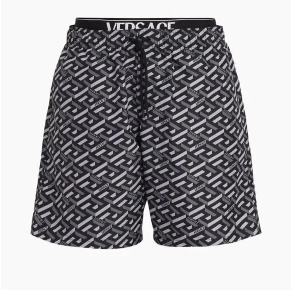 Versace Black and Gray Geometric Shorts